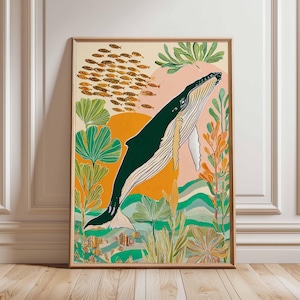 Whale Poster, Ocean Wall Art Print, Marine Life Decor, Animal Lover Gift, Nautical Print