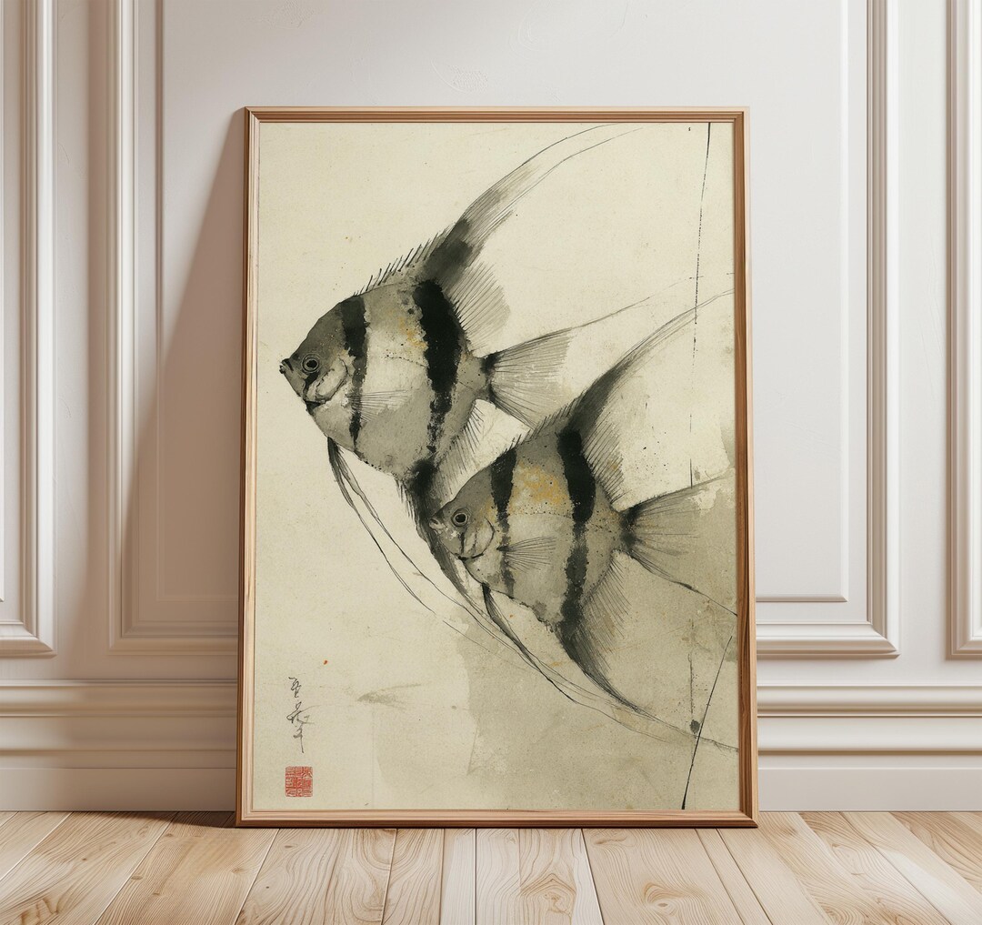 Japanese Ink Fish Art Print, Koi Wall Art, Minimalist Zen Decor, Brush ...
