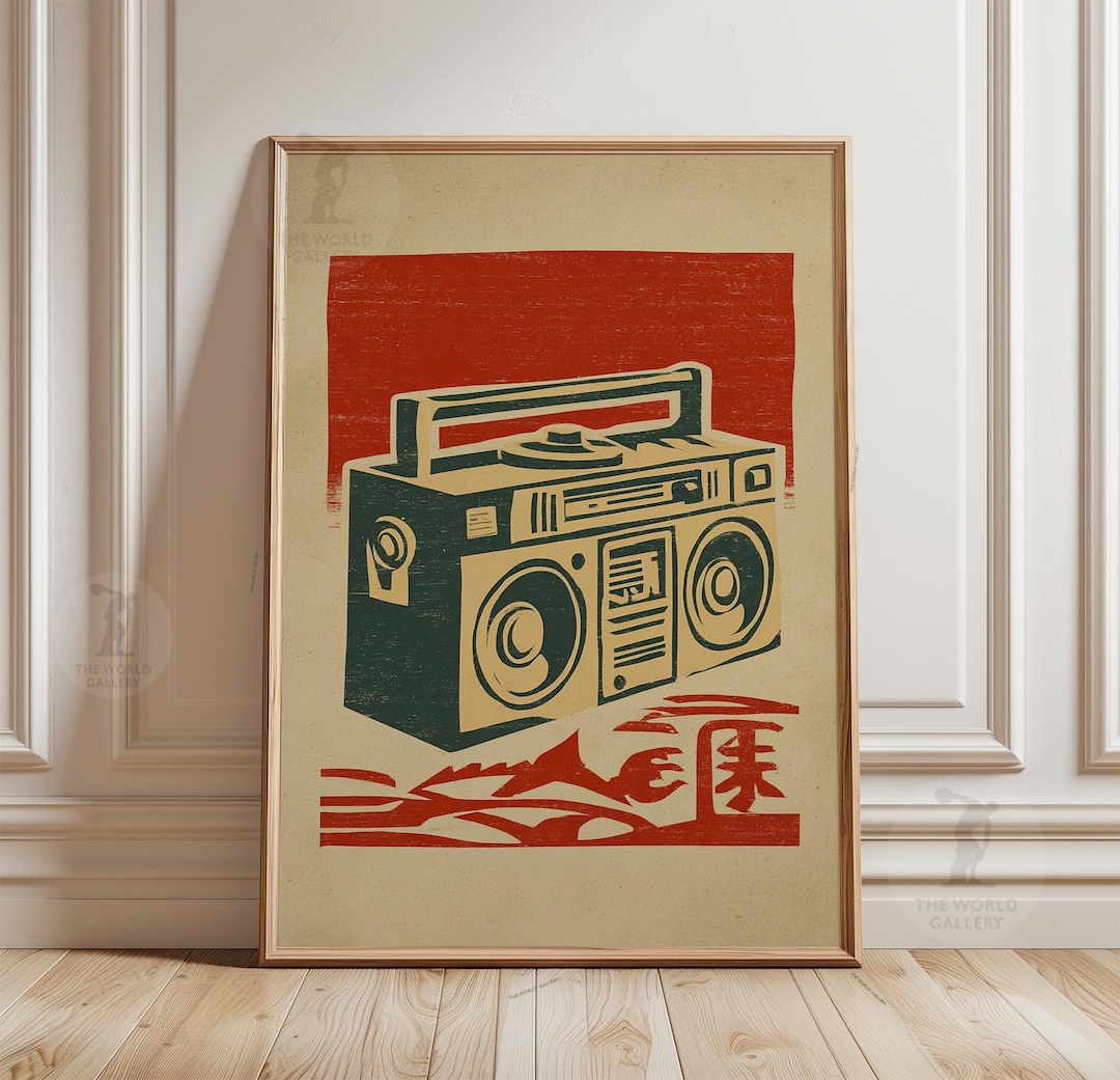 Retro Boombox Poster | Vintage 80s Cassette Player Music Art - Etsy UK