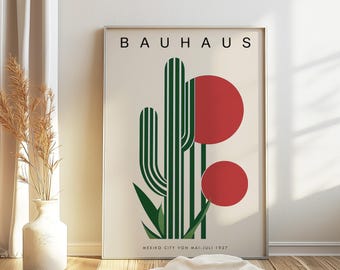 Mexican Bauhaus Cactus Poster, Mid-Century Modernist Print