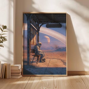 Póster retro de ciencia ficción, decoración cósmica surrealista de los años 70, póster espacial futurista, impresión de paisaje vintage, obra de arte espacial para dormitorio y sala de estar.