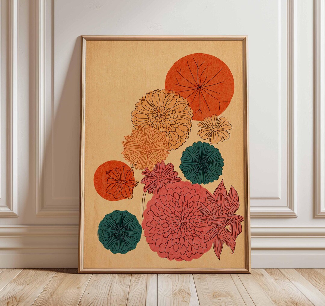 Retro Floral Wall Art Print, Mid Century Modern Botanical Poster ...