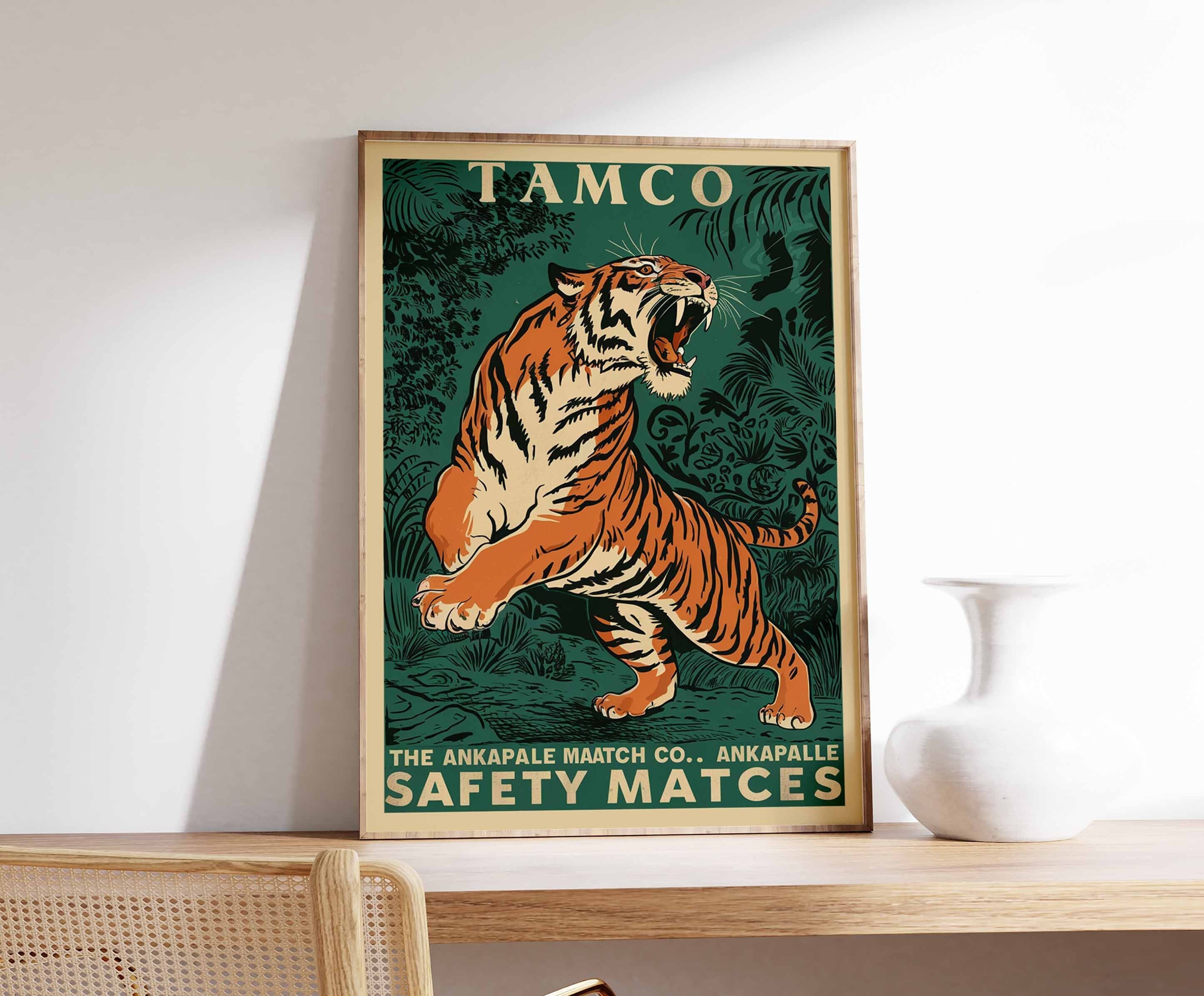 Vintage Tiger Print, Tamco Matchbox Art, Jungle Decor - Etsy