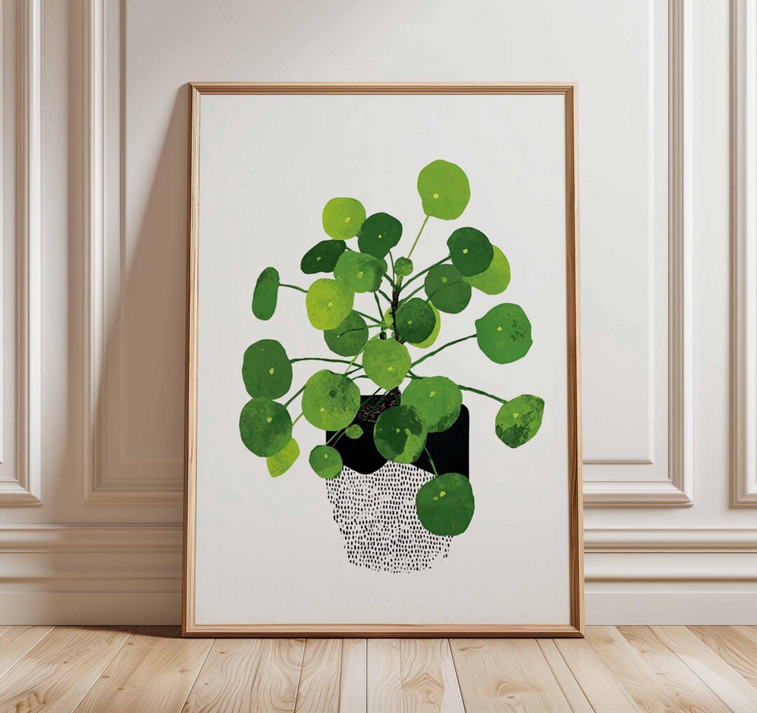 Pilea Plant Poster Scandinavian Botanical Wall Art, Minimalist Green ...