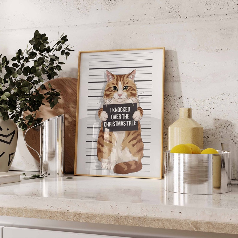 Funny Christmas Poster, Cat Poster, Festive Decor, Winter Art, Winter