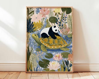 Panda and Turtle Print, Cute Animal Nursery Decor