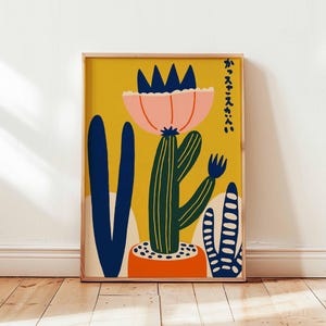 Mexikanisches Kaktus Poster mit japanischem Einfluss, Retro botanische Wandkunst Druck, buntes Wüstenpflanzendekor, moderne minimalistische Kaktuskunst