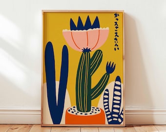 Mexican Cactus Print, Japanese Minimalist Art, Retro Desert Decor
