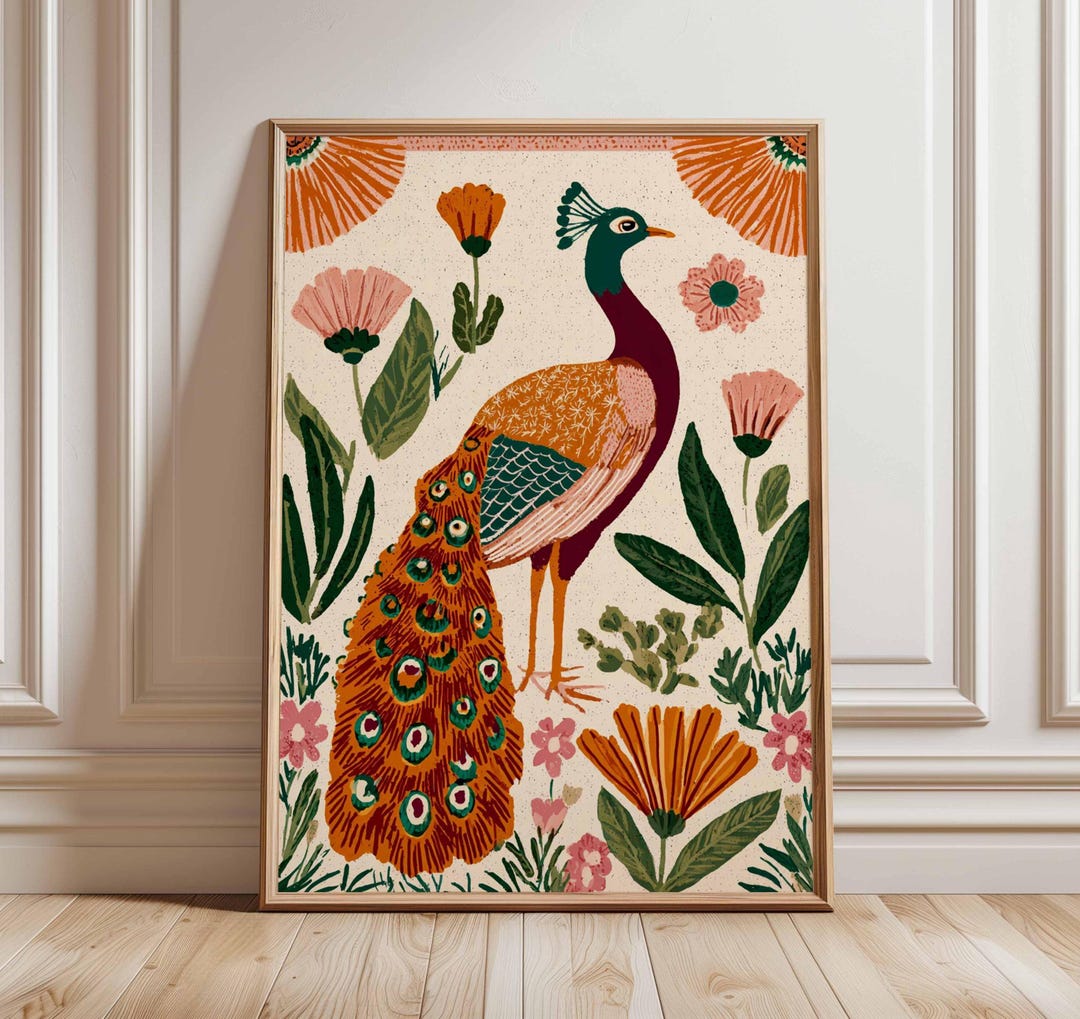 Peacock Poster, Elegant Bird Wall Art Print, Vibrant Feather Decor ...