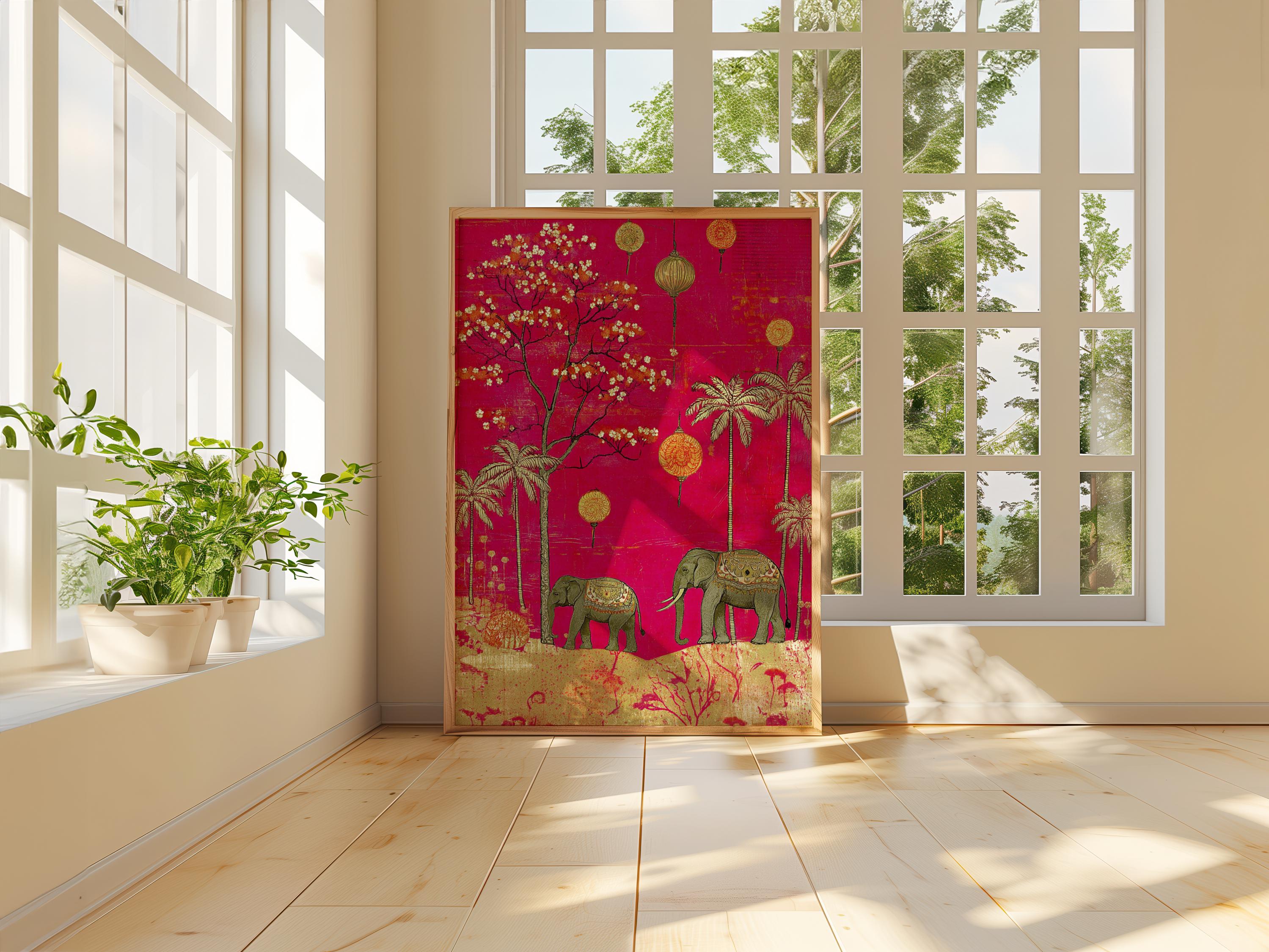 Indian Elephant Floral Print, Bohemian Oriental Wall Art - Etsy