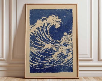 Japanese Wave Print Poster | Vintage Ocean Wall Art | Minimalist Blue Wave Artwork | Coastal Home Decor | Ukiyo-e Inspired Sea Poster