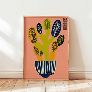 Mexikanisches Kaktus Poster mit japanischem Einfluss, Retro botanische Wandkunst Druck, buntes Wüstenpflanzendekor, moderne minimalistische Kaktuskunst