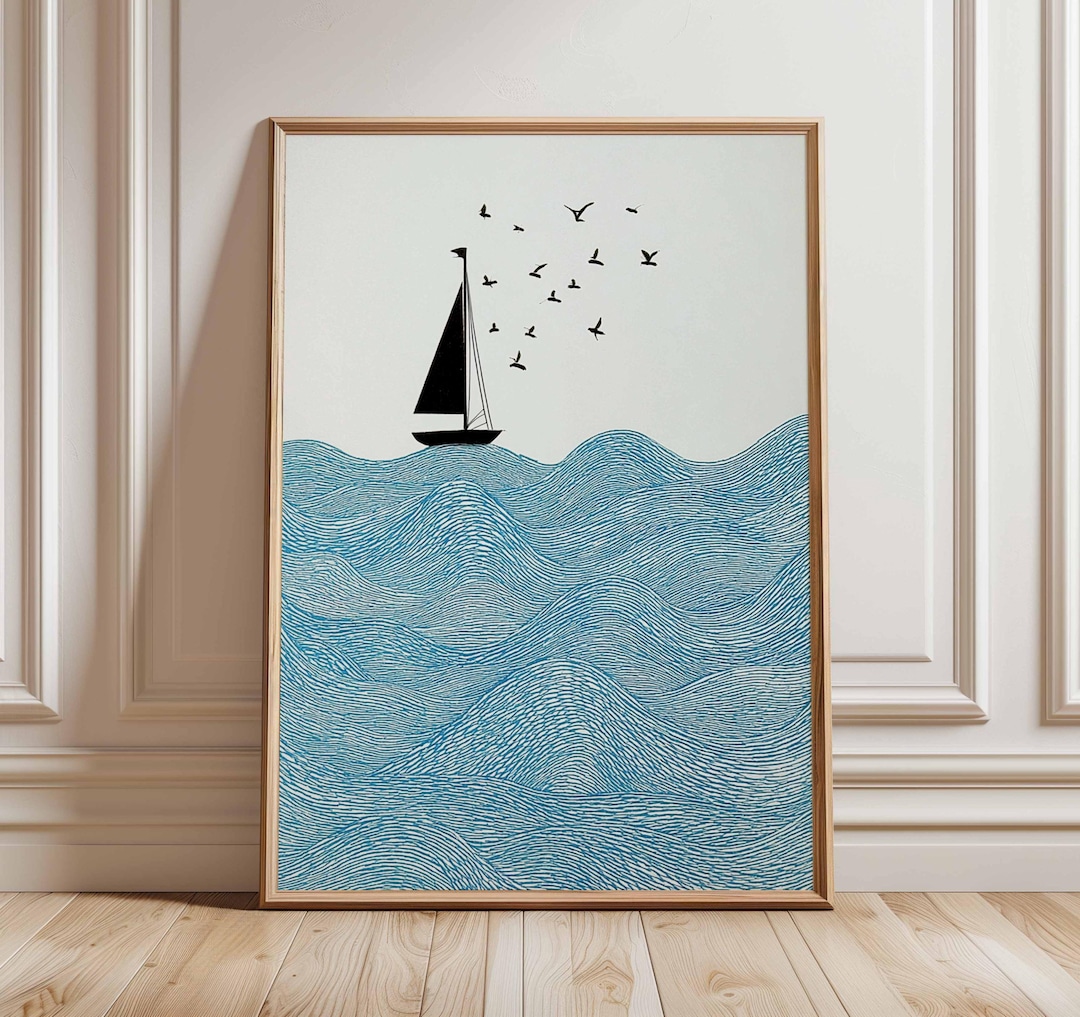 Sailboat Wall Art | Ocean Waves Print | Nautical Coastal Poster ...