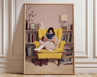 Cozy Reading Nook Print | Vintage Style Book Lover Art