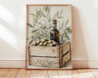 Vintage Olive Oil Print, Tuscan Kitchen, Farmhouse Decor