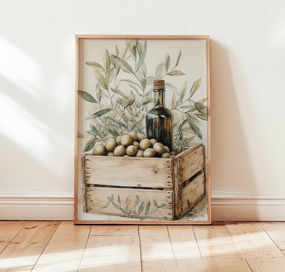 Vintage Olive Oil Print, Tuscan Kitchen, Farmhouse Decor