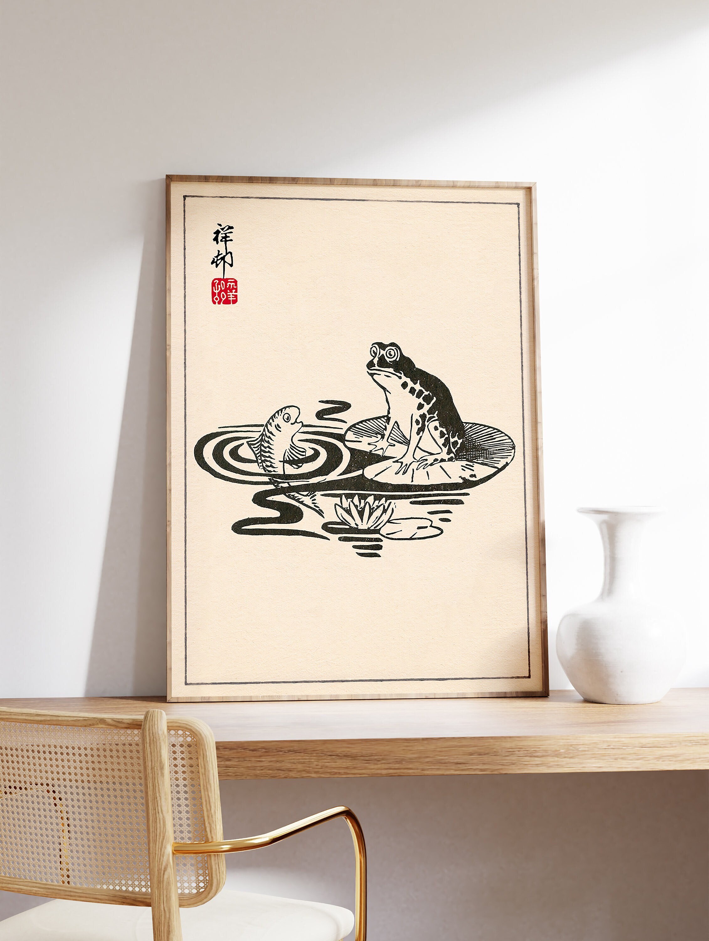 Japanese Frog Poster Frog Art Woodblock Art Ukiyo-e Print - Etsy