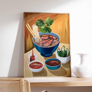 Pôster de comida vietnamita, pôster de Pho, impressão do Vietnã, impressão de comida para mesa de jantar, pôster de cozinha, decoração de cozinha, pôster de comida