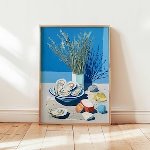 Oyster Poster, Seafood Print, Coastal Wall Art, Nautical Decor, Kitchen Food Poster, Oyster Illustration Print, Oyster Lover Gift