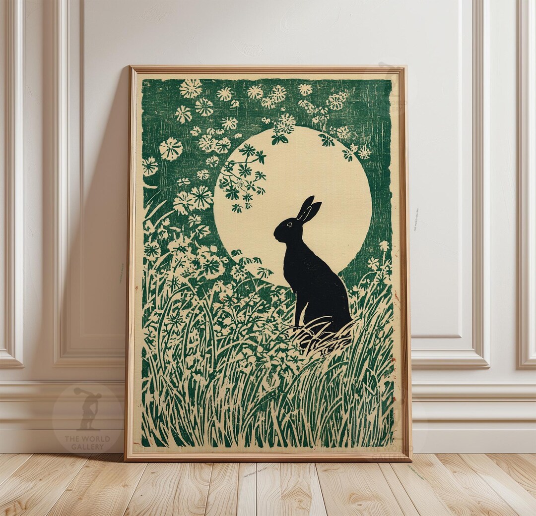 Hare Under Full Moon Poster | Meadow Wildlife Wall Art Print | Vintage ...
