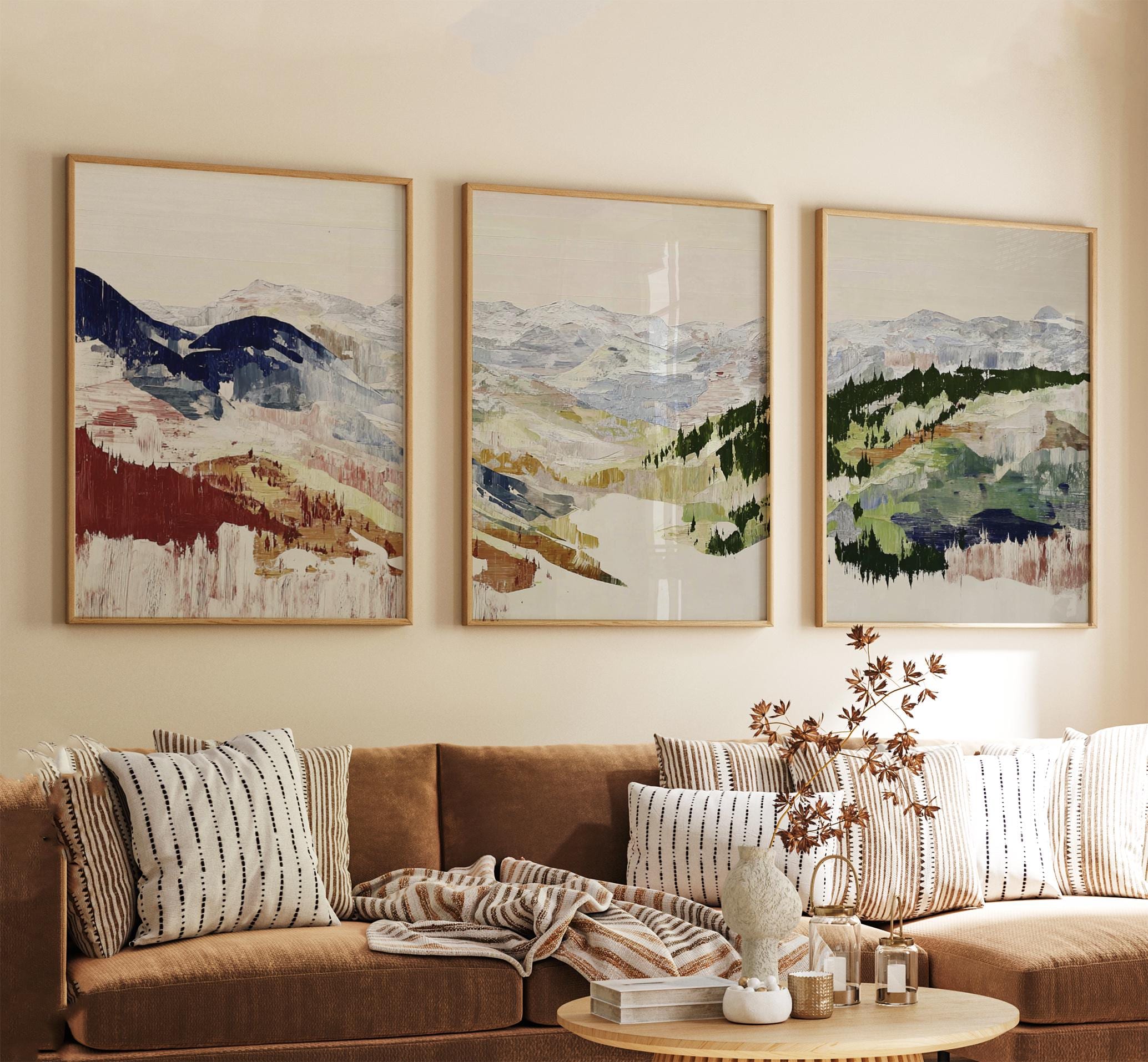 Alpine Valley Poster Set of 3 Abstract Brushstroke Style Wall Art - Etsy