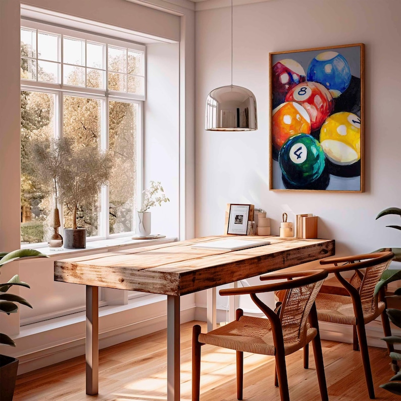 Billiards Wall Art Print – Colorful Pool Balls Painting for Game Room ...