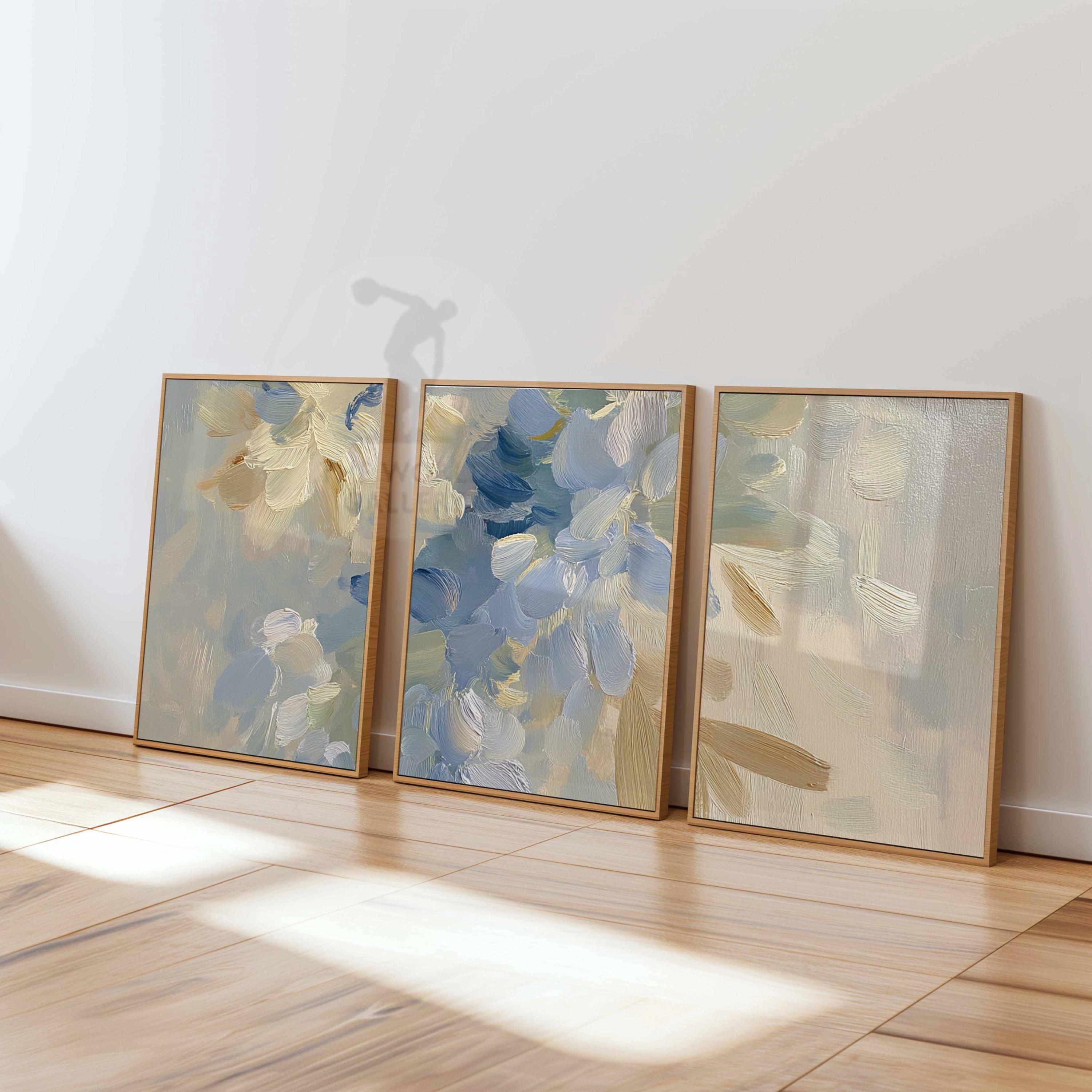 Set of 3 Abstract Wall Art Prints, Neutral Blue and Beige Posters ...