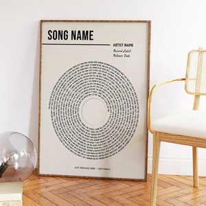 Impression de paroles en vinyle personnalisée, affiche de musique personnalisée, cadeau musique personnalisable, cadeau d'anniversaire, cadeau musique, chanson de mariage, danse, A1/A2/A3/A4 image 2