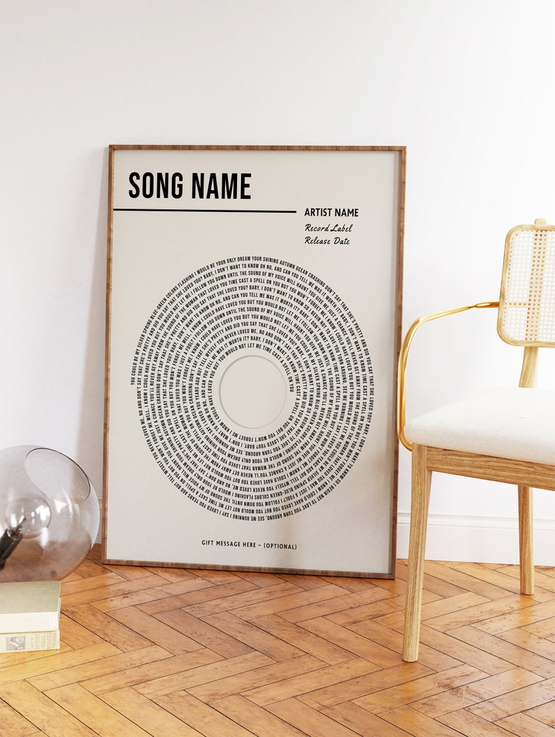 Stampa di testi in vinile personalizzati, Poster musicale personalizzato, Regalo musicale personalizzabile, Regalo di anniversario, Regalo musicale, Canzone danzante di nozze, A1/A2/A3/A4 immagine 2