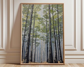 Forest Path Poster, Woodland Landscape Print, Scandinavian Wall Art