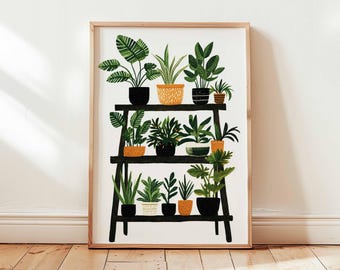 Houseplant Print, Botanical Wall Art, Urban Jungle Decor, Plant Lover Gift, Boho Style Poster, Indoor Garden Art