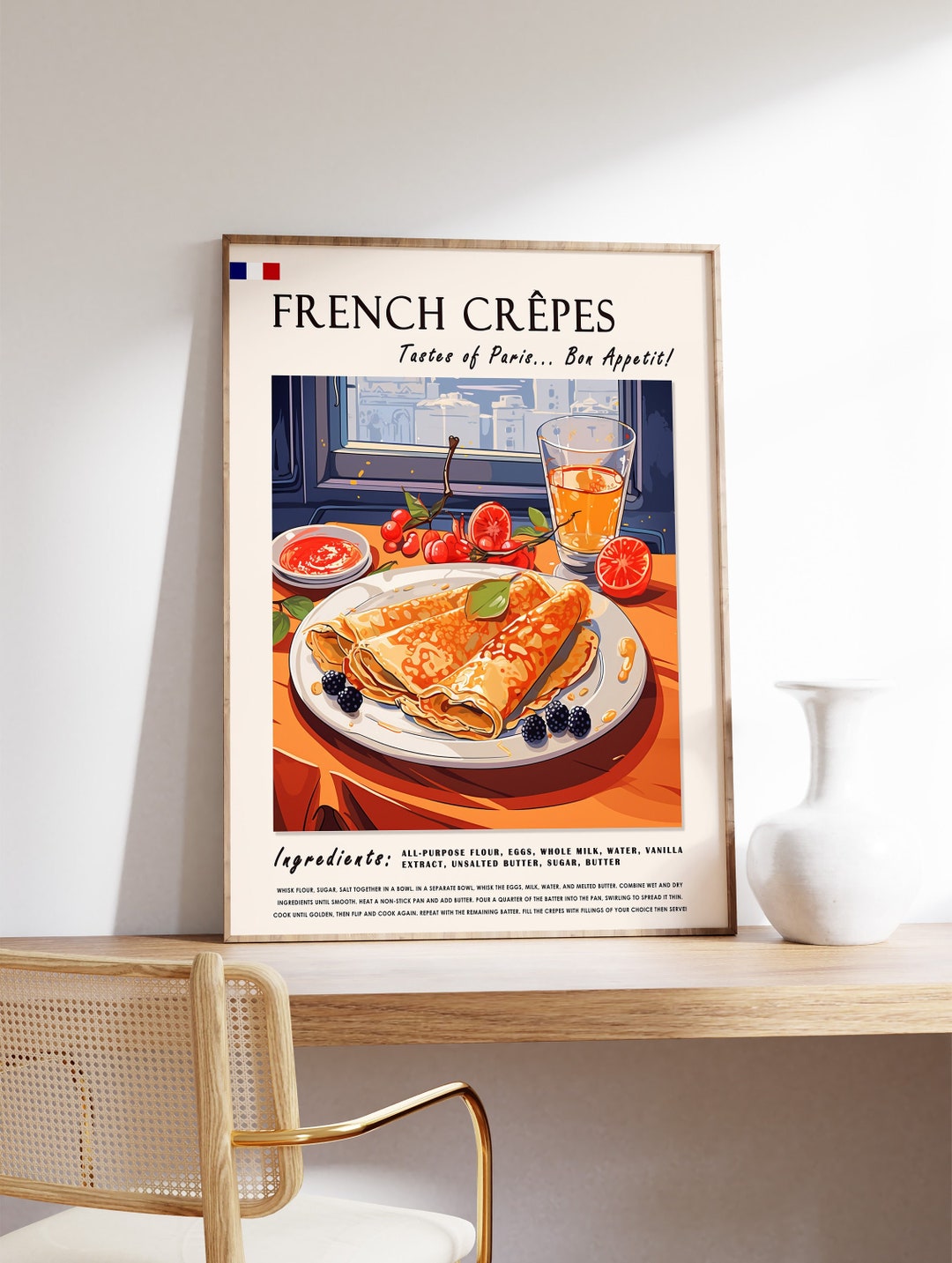 French Crepes Poster, French Crepes Food Print, French Dessert Poster