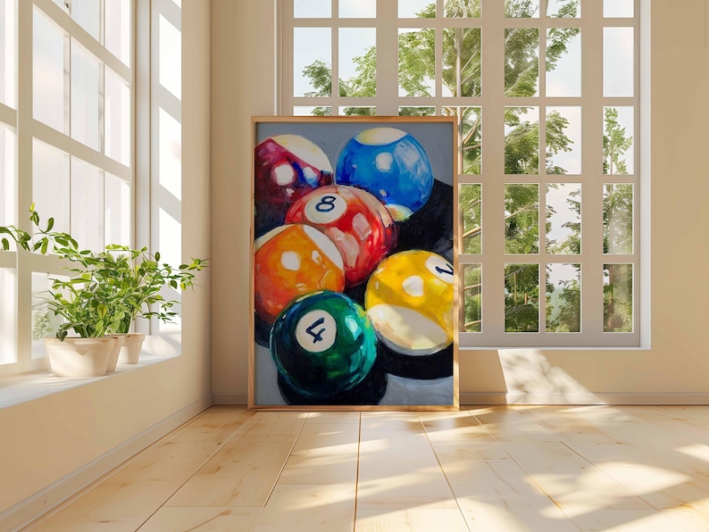 Billiards Wall Art Print – Colorful Pool Balls Painting for Game Room ...
