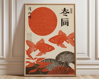 Japanese Koi Fish Art Print, Vintage Ukiyo-e Style Poster