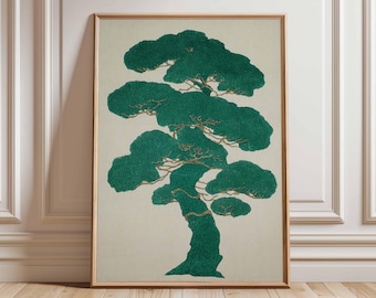 Japanese Tree Art Print, Minimalist Green Botanical Poster