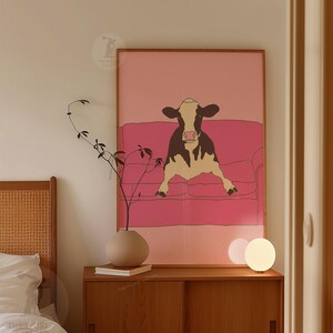 Pink Cow Poster | Minimalist Animal Illustration | Naive Line Art Wall Art image 6