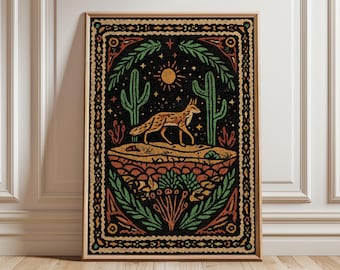Desert Fox Art Print, Boho Southwestern Tapestry Poster