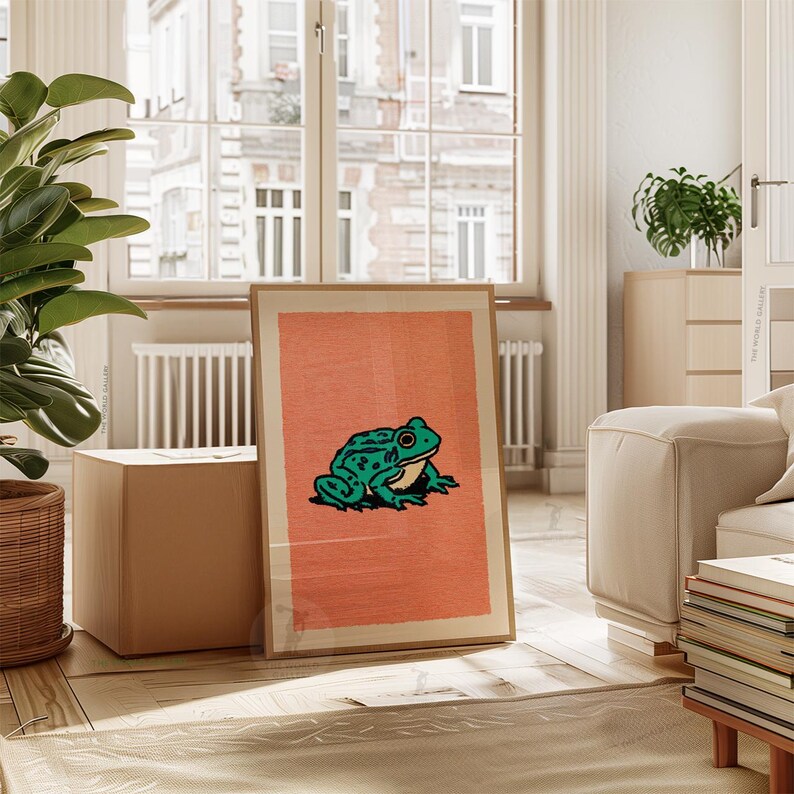 Green Frog Poster Print | Teal and Orange Animal Illustration | Minimal ...