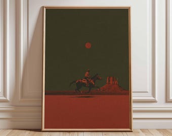 Retro Horseback Riding Poster, Vintage Cowboy Wall Art, Western Horse Print, Rustic Ranch Decor, Mid Century Equestrian Artwork