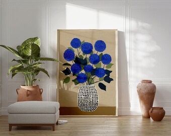 ●MID CENTURY MODERN DESIGN FLOWER VASE● Mid-century Blue Flower Vase Print, Modern Floral Wall Art - Etsy