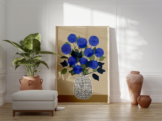 ●MID CENTURY MODERN DESIGN FLOWER VASE● Mid-century Blue Flower Vase Print, Modern Floral Wall Art - Etsy