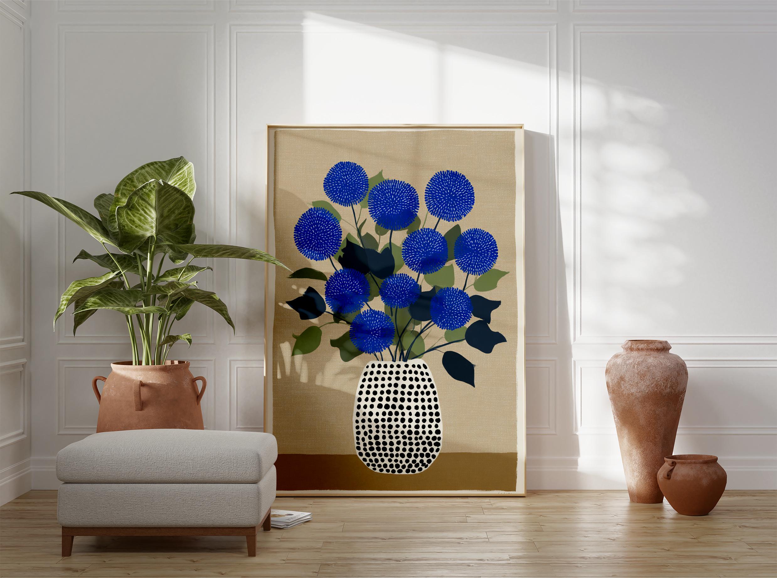 Mid-century Blue Flower Vase Print, Modern Floral Wall Art - Etsy