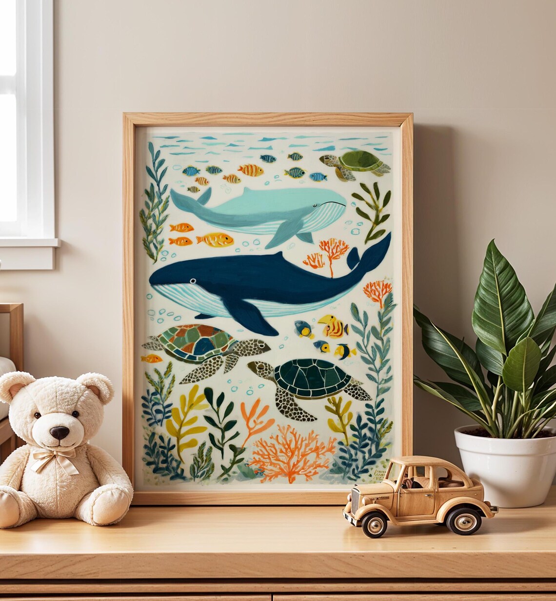 Under the Sea Nursery Wall Art, Ocean Animal Illustration, Whale and ...