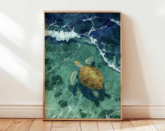 Lámina artística de tortuga marina, póster de vida marina oceánica, decoración costera