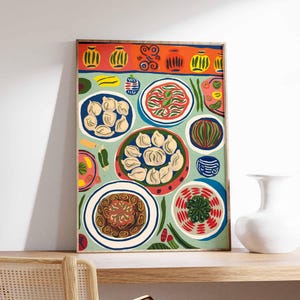 South East Asian Food Poster, Asian Decor, Oriental Print, Dinner Table Food Print, Kitchen Poster, Kitchen Decor, Food Poster, Asian Art