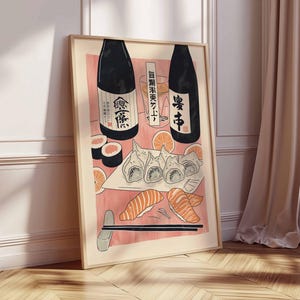 Traditional Japanese Sushi Food Poster, Japanese Cuisine Print, Kitchen Wall Decor, Food Art, Vintage Food Poster, Asian Food Illustration