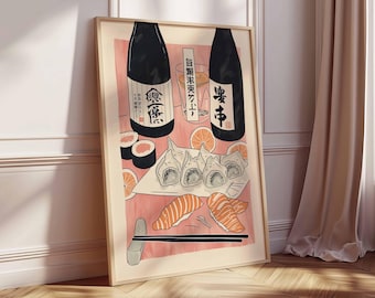 Japanese Sushi Art Print, Vintage Food Poster, Kitchen Decor