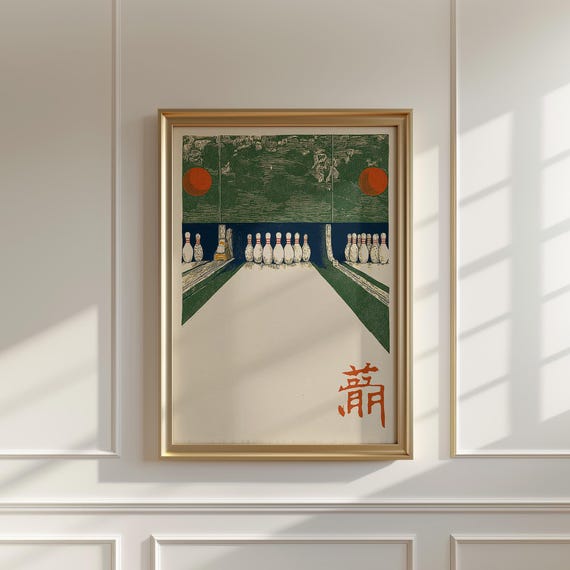 絵画 boring bowling Bowling Alley Print in Vintage Japanese-style Illustration With