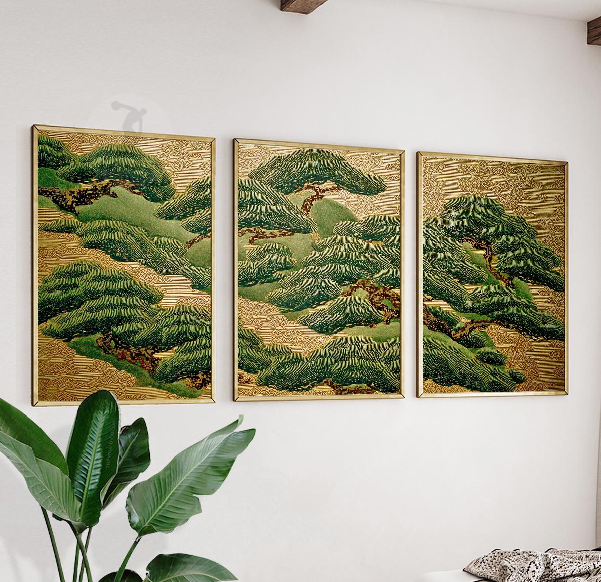 Japanese Pine Tree Art Set | Zen Landscape Triptych - Etsy Israel