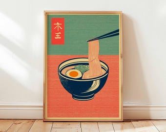 Japanese Ramen Poster, Ukiyo-e Style Woodblock Noodle Print
